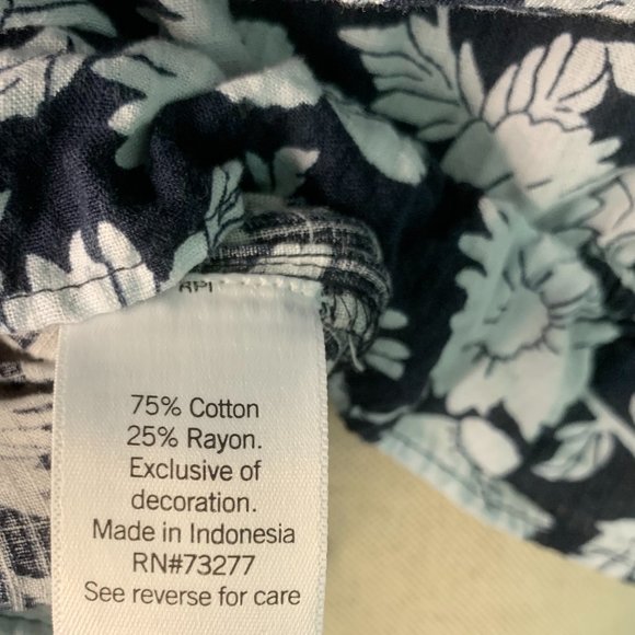 LC Crop Top Navy White Daisy Print Balloon Ruffle 3/4 Sleeves Drawstring Size M - Picture 12 of 15